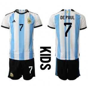 Argentina Rodrigo de Paul #7 Replica Home Stadium Kit for Kids World Cup 2022 Short Sleeve (+ pants)